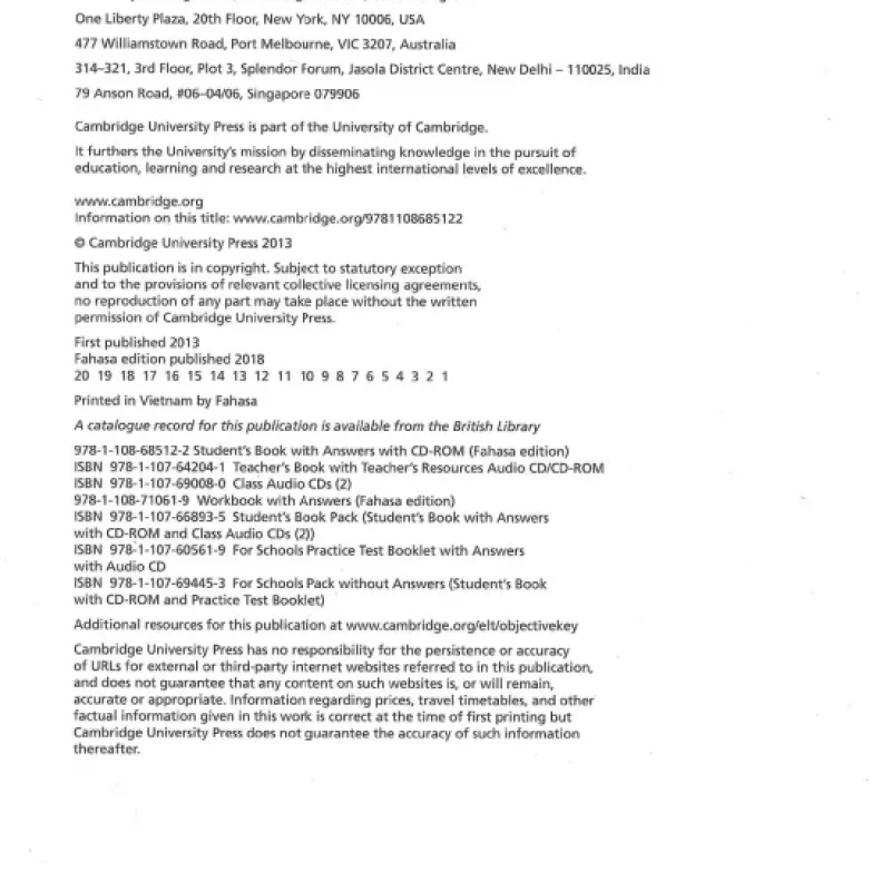 Cambridge english objective key student's book và workbook