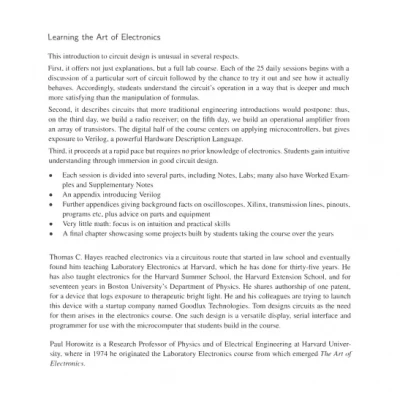 Learning the Art of Electronics A Hands-On Lab Course