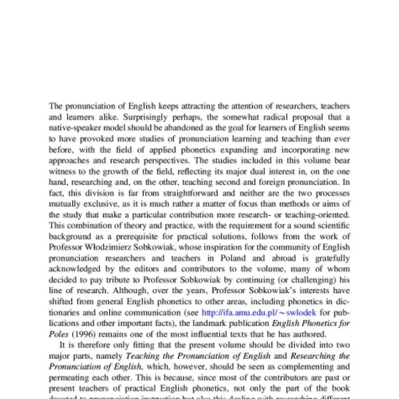 Teaching and Researching the Pronunciation of English